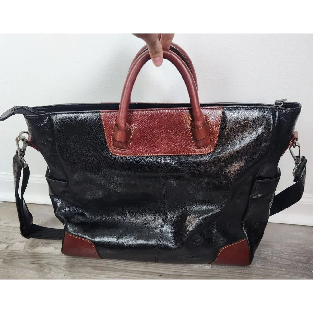Samsonite By Heritage Industries Black W/Brown Trim Leather Travel Bag